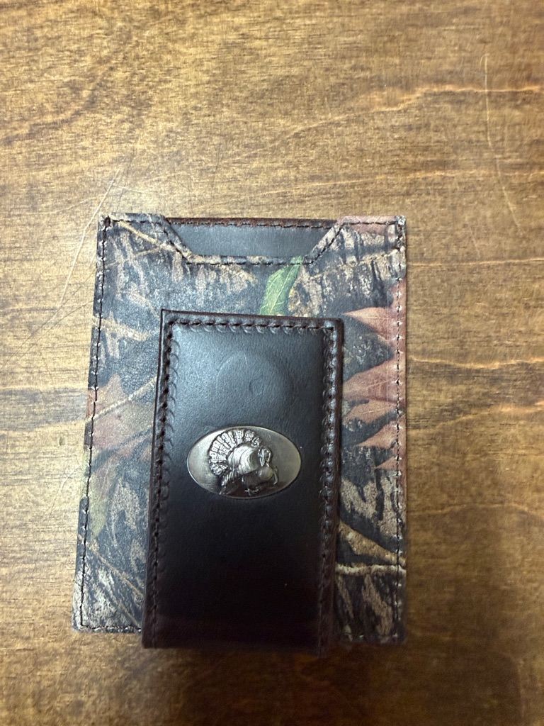 Camouflage Card Holder With Brown Leather Money Clip